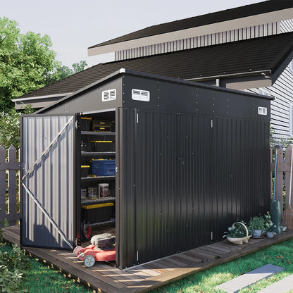 10 Ft. W X 8 Ft. D Metal Lean-to Storage Shed With Three Doors