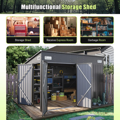 10 Ft. W X 8 Ft. D Metal Lean-to Storage Shed With Three Doors