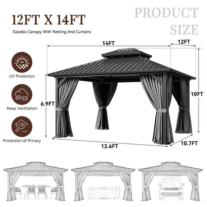 14 Ft. W x 12 Ft. D Metal Patio Gazebo