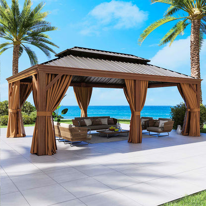 20Ft. W x 12Ft. D Outdoor Cedar Framed Gazebo with Steel Hardtop Permanent Wooden Finished Pavilion