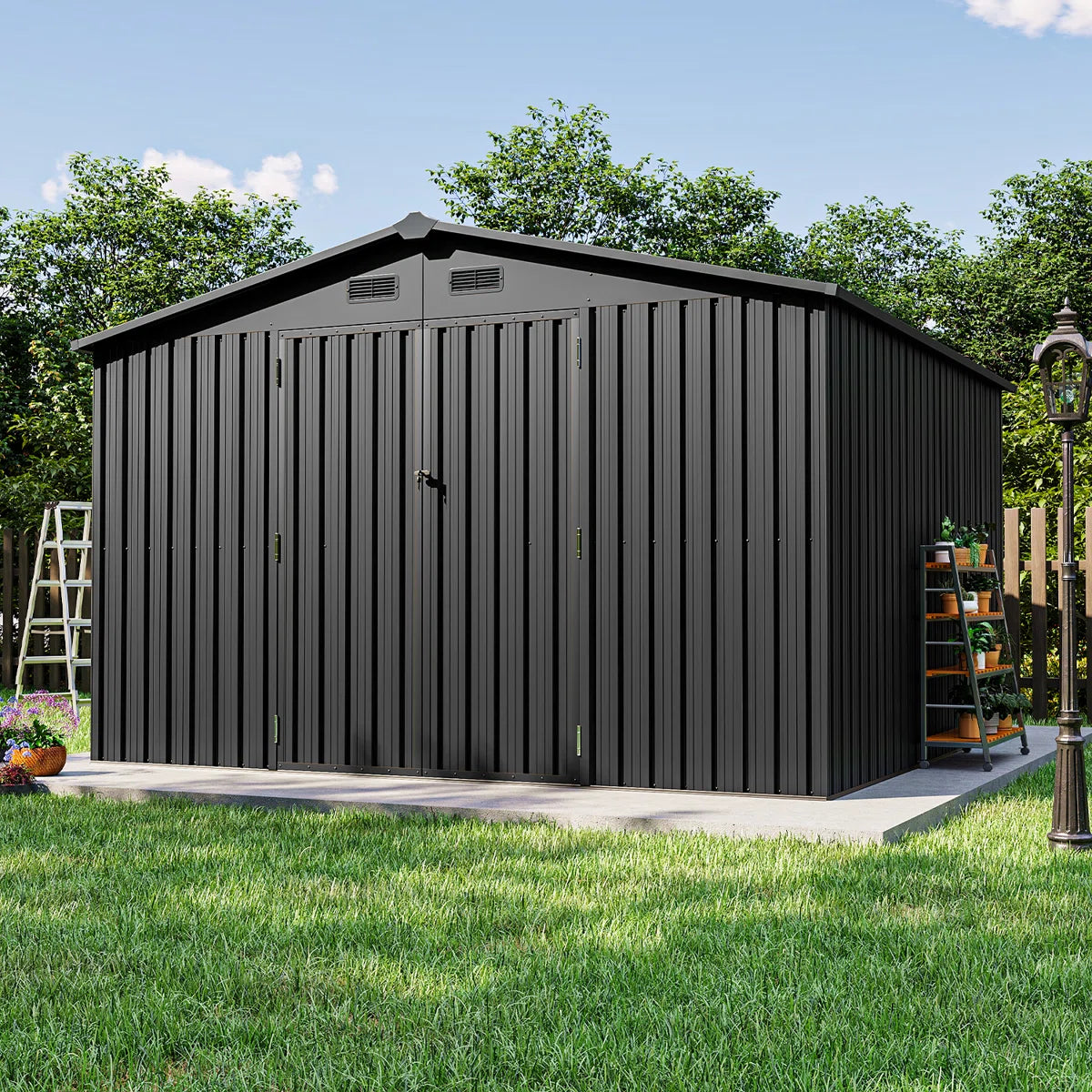 10 ft. W x 10 ft. D Outdoor Metal Storage Shed With Door Lock and Floor
