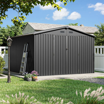 10 ft. W x 10 ft. D Outdoor Metal Storage Shed With Door Lock and Floor