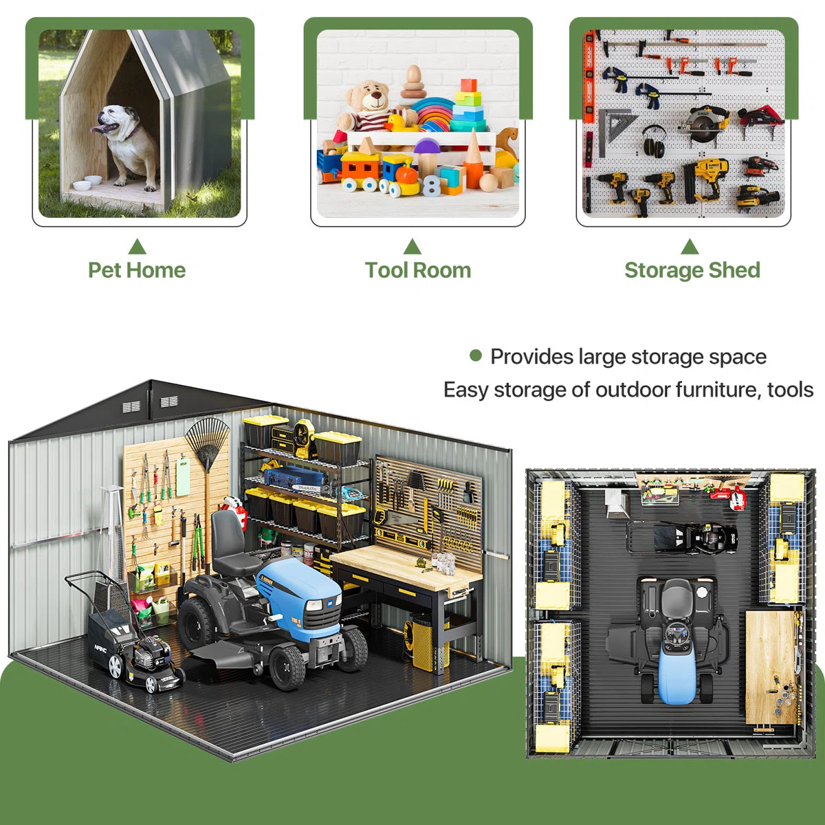 10 ft. W x 10 ft. D Outdoor Metal Storage Shed With Door Lock and Floor