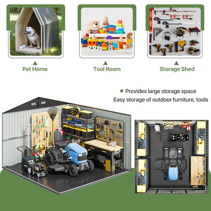 10 ft. W x 10 ft. D Outdoor Metal Storage Shed With Door Lock and Floor