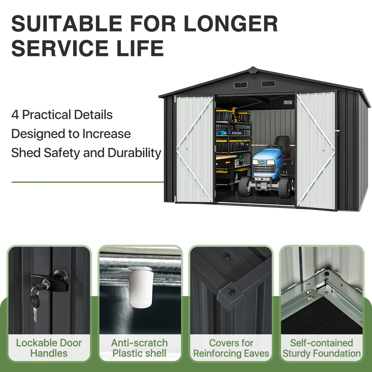 10 ft. W x 10 ft. D Outdoor Metal Storage Shed With Door Lock and Floor