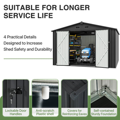 10 ft. W x 10 ft. D Outdoor Metal Storage Shed With Door Lock and Floor