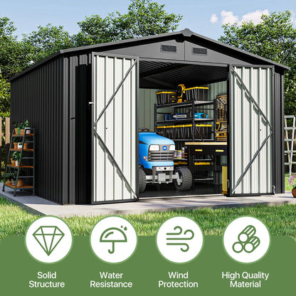10 ft. W x 10 ft. D Outdoor Metal Storage Shed With Door Lock and Floor