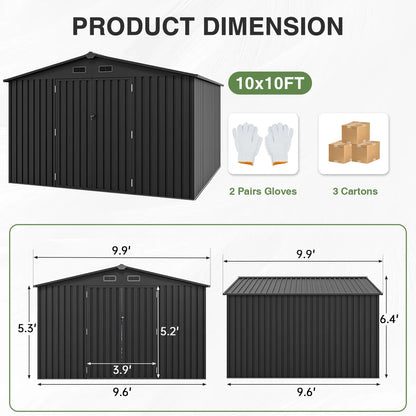 10 ft. W x 10 ft. D Outdoor Metal Storage Shed With Door Lock and Floor