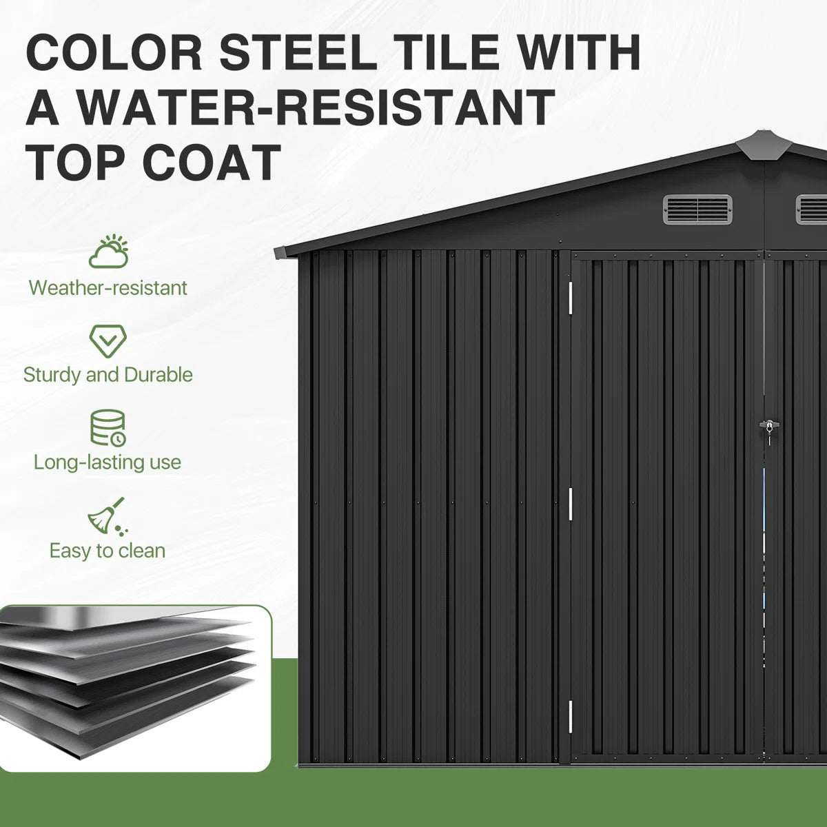10 ft. W x 10 ft. D Outdoor Metal Storage Shed With Door Lock and Floor