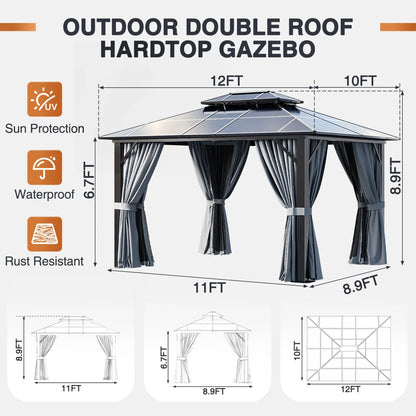 12 Ft. W X 10 Ft. D Aluminum Patio Hardtop Gazebo