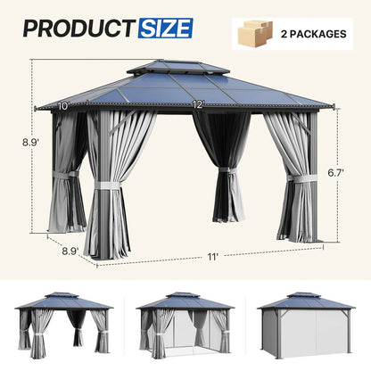 12 Ft. W X 10 Ft. D Aluminum Patio Hardtop Gazebo
