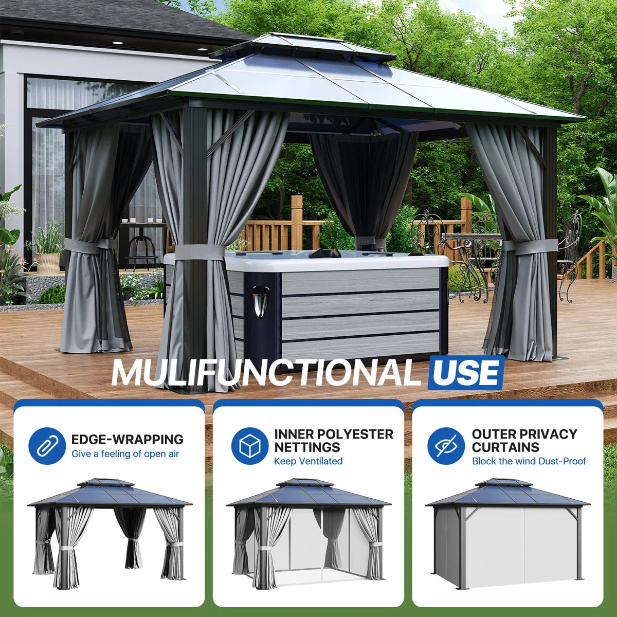 12 Ft. W X 10 Ft. D Aluminum Patio Hardtop Gazebo