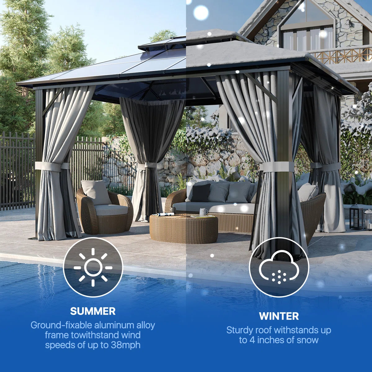 12 Ft. W X 10 Ft. D Aluminum Patio Hardtop Gazebo