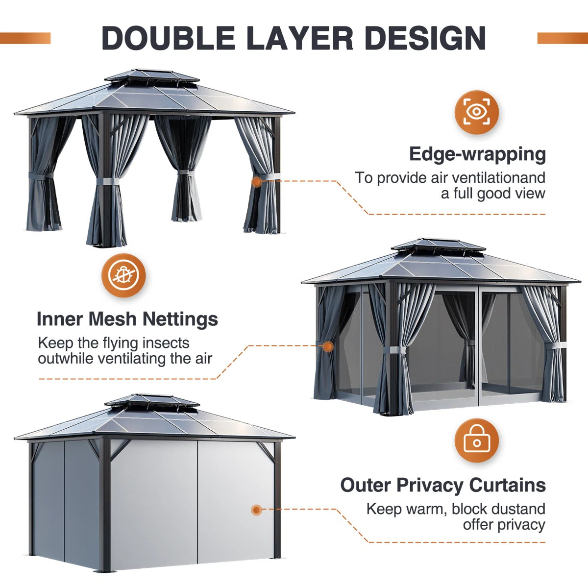 12 Ft. W X 10 Ft. D Aluminum Patio Hardtop Gazebo