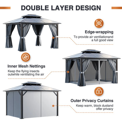 12 Ft. W X 10 Ft. D Aluminum Patio Hardtop Gazebo