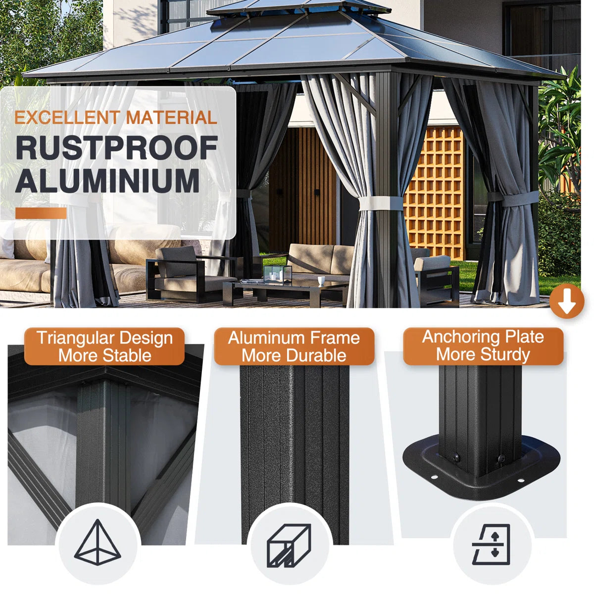 12 Ft. W X 10 Ft. D Aluminum Patio Hardtop Gazebo
