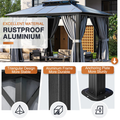 12 Ft. W X 10 Ft. D Aluminum Patio Hardtop Gazebo