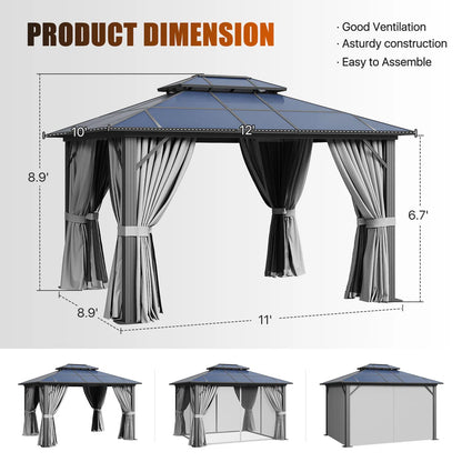 12 Ft. W X 10 Ft. D Aluminum Patio Hardtop Gazebo With String Lights