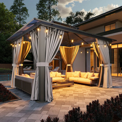 12 Ft. W X 10 Ft. D Aluminum Patio Hardtop Gazebo With String Lights