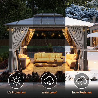 12 Ft. W X 10 Ft. D Aluminum Patio Hardtop Gazebo With String Lights
