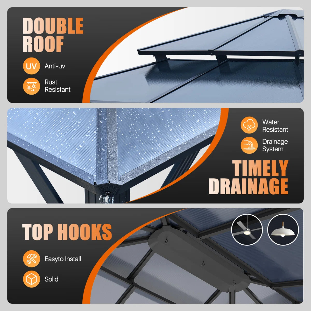 12 Ft. W X 10 Ft. D Aluminum Patio Hardtop Gazebo With String Lights