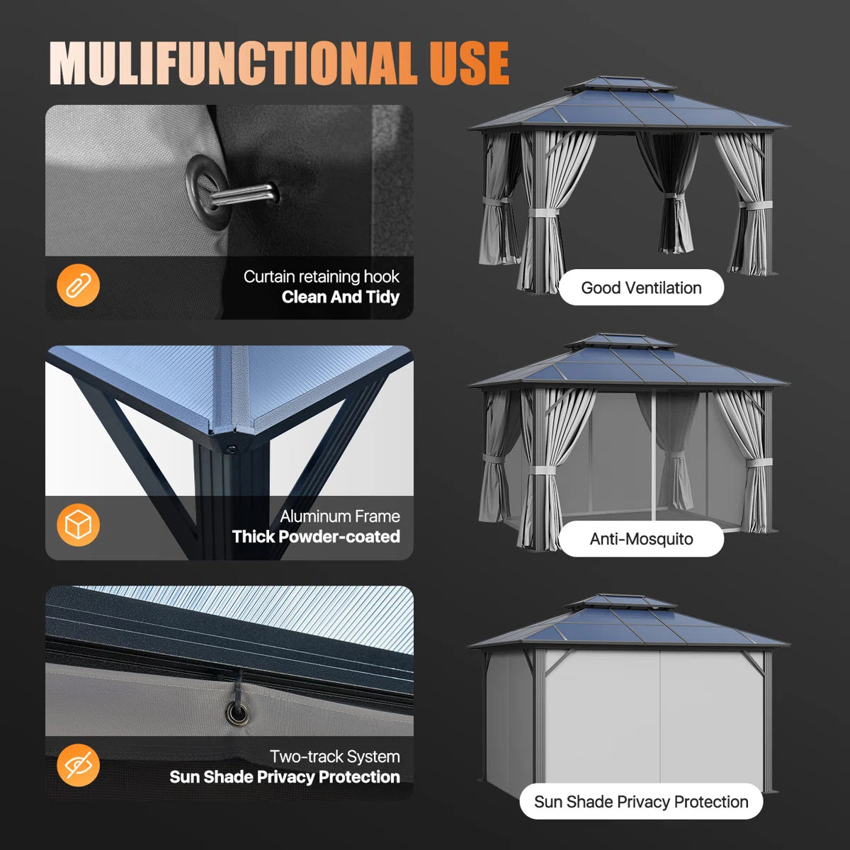 12 Ft. W X 10 Ft. D Aluminum Patio Hardtop Gazebo With String Lights