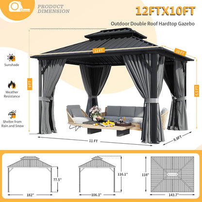 12 Ft. W X 10 Ft. D Hardtop Aluminum Permanent Patio Gazebo