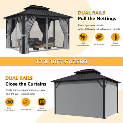 12 Ft. W X 10 Ft. D Hardtop Aluminum Permanent Patio Gazebo