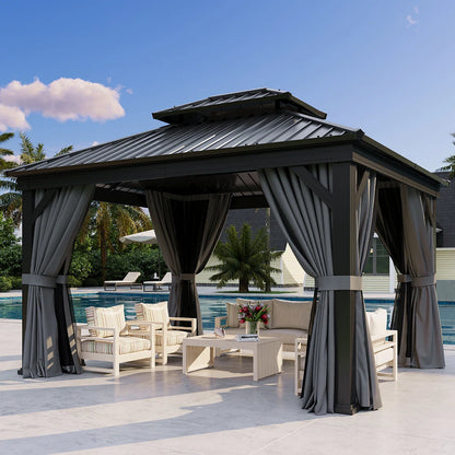 12 Ft. W X 10 Ft. D Metal Easy Install Galvanized Steel Double Roof Patio Gazebo