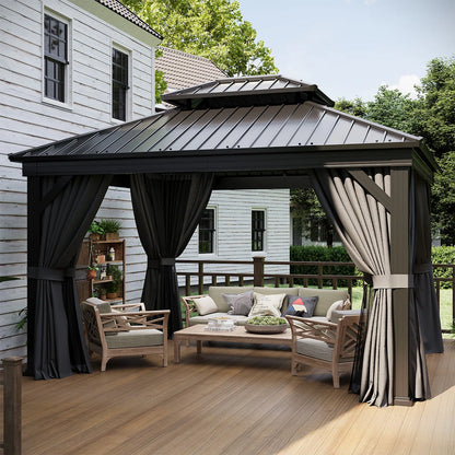 12 Ft. W X 10 Ft. D Metal Easy Install Galvanized Steel Double Roof Patio Gazebo