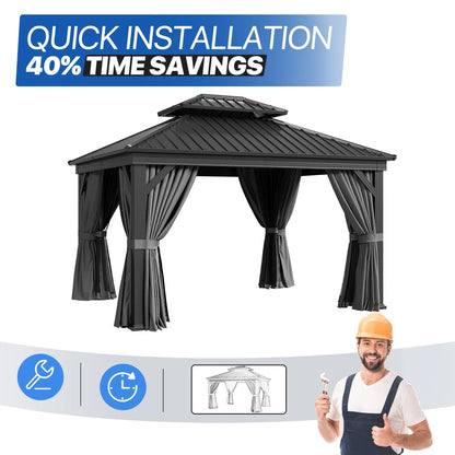 12 Ft. W X 10 Ft. D Metal Easy Install Galvanized Steel Double Roof Patio Gazebo
