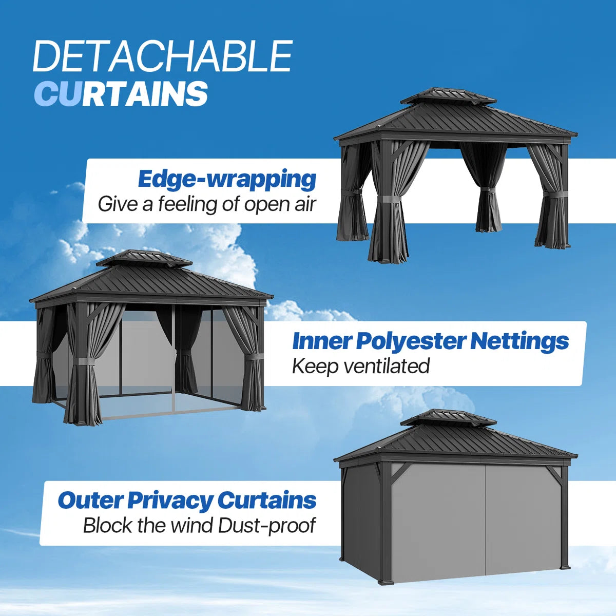 12 Ft. W X 10 Ft. D Metal Easy Install Galvanized Steel Double Roof Patio Gazebo