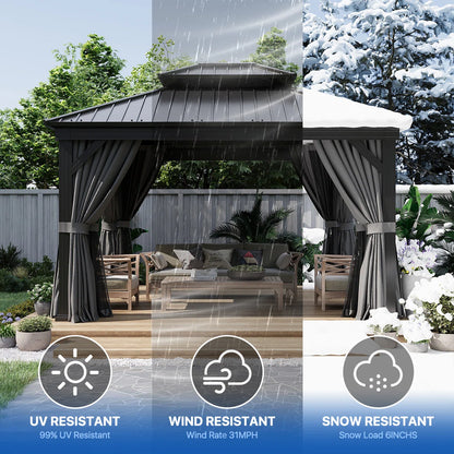 12 Ft. W X 10 Ft. D Metal Easy Install Galvanized Steel Double Roof Patio Gazebo