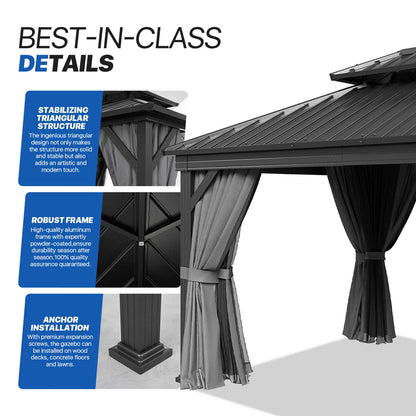 12 Ft. W X 10 Ft. D Metal Easy Install Galvanized Steel Double Roof Patio Gazebo