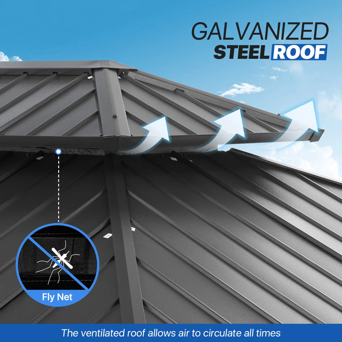 12 Ft. W X 10 Ft. D Metal Easy Install Galvanized Steel Double Roof Patio Gazebo