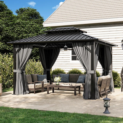 12 Ft. W X 10 Ft. D Metal Patio Gazebo With Illuminated fan