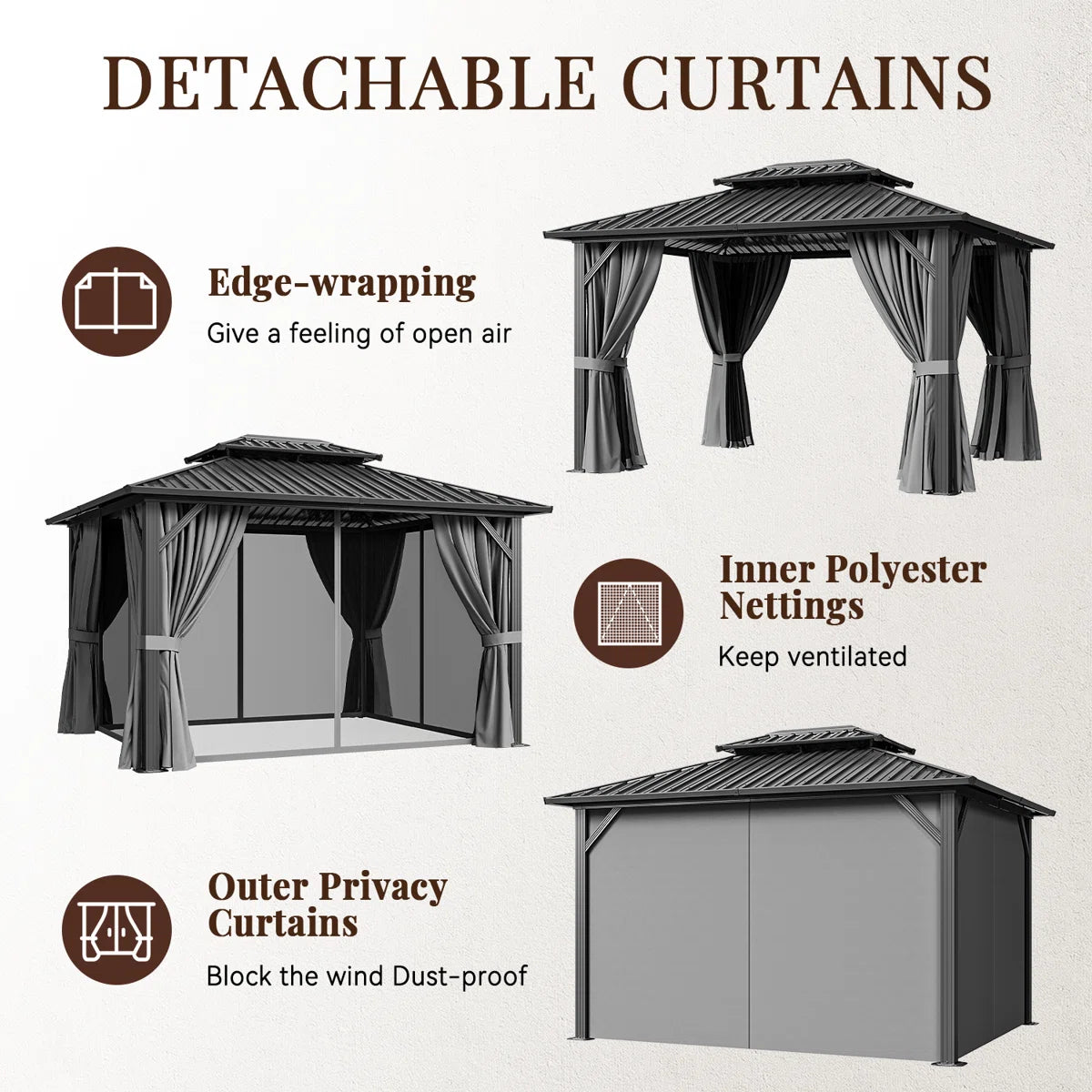 12 Ft. W X 10 Ft. D Metal Patio Gazebo With Illuminated fan