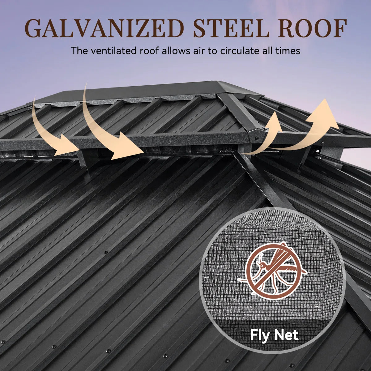 12 Ft. W X 10 Ft. D Metal Patio Gazebo With Illuminated fan