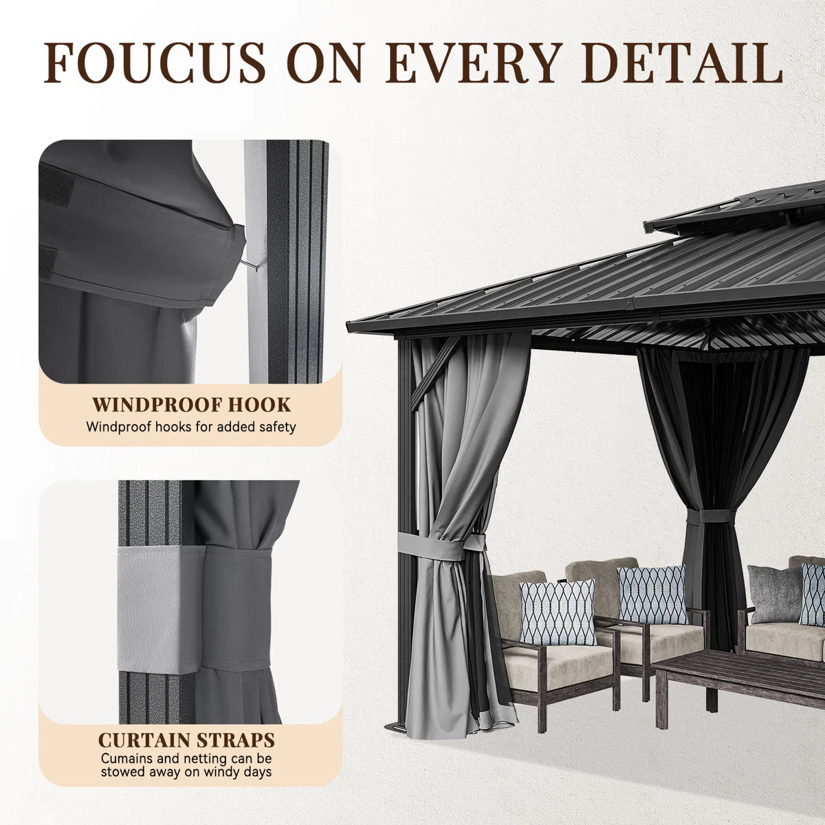 12 Ft. W X 10 Ft. D Metal Patio Gazebo With Illuminated fan