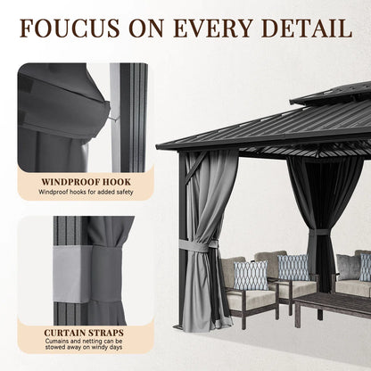 12 Ft. W X 10 Ft. D Metal Patio Gazebo With Illuminated fan