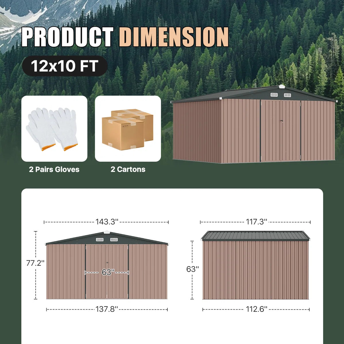 12 Ft. W X 10 Ft. D Metal Storage Shed