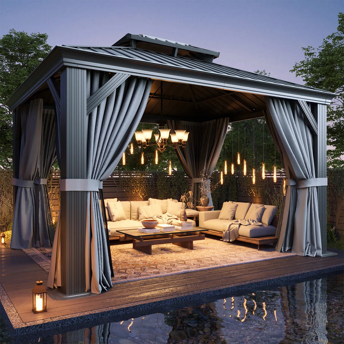 12 Ft. W X 10 Ft. D Metal With Water Guide Roof, 4.7inch Aluminum Post Patio Gazebo