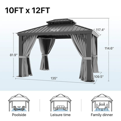 12 Ft. W X 10 Ft. D Metal With Water Guide Roof, 4.7inch Aluminum Post Patio Gazebo