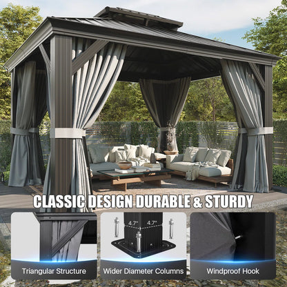 12 Ft. W X 10 Ft. D Metal With Water Guide Roof, 4.7inch Aluminum Post Patio Gazebo