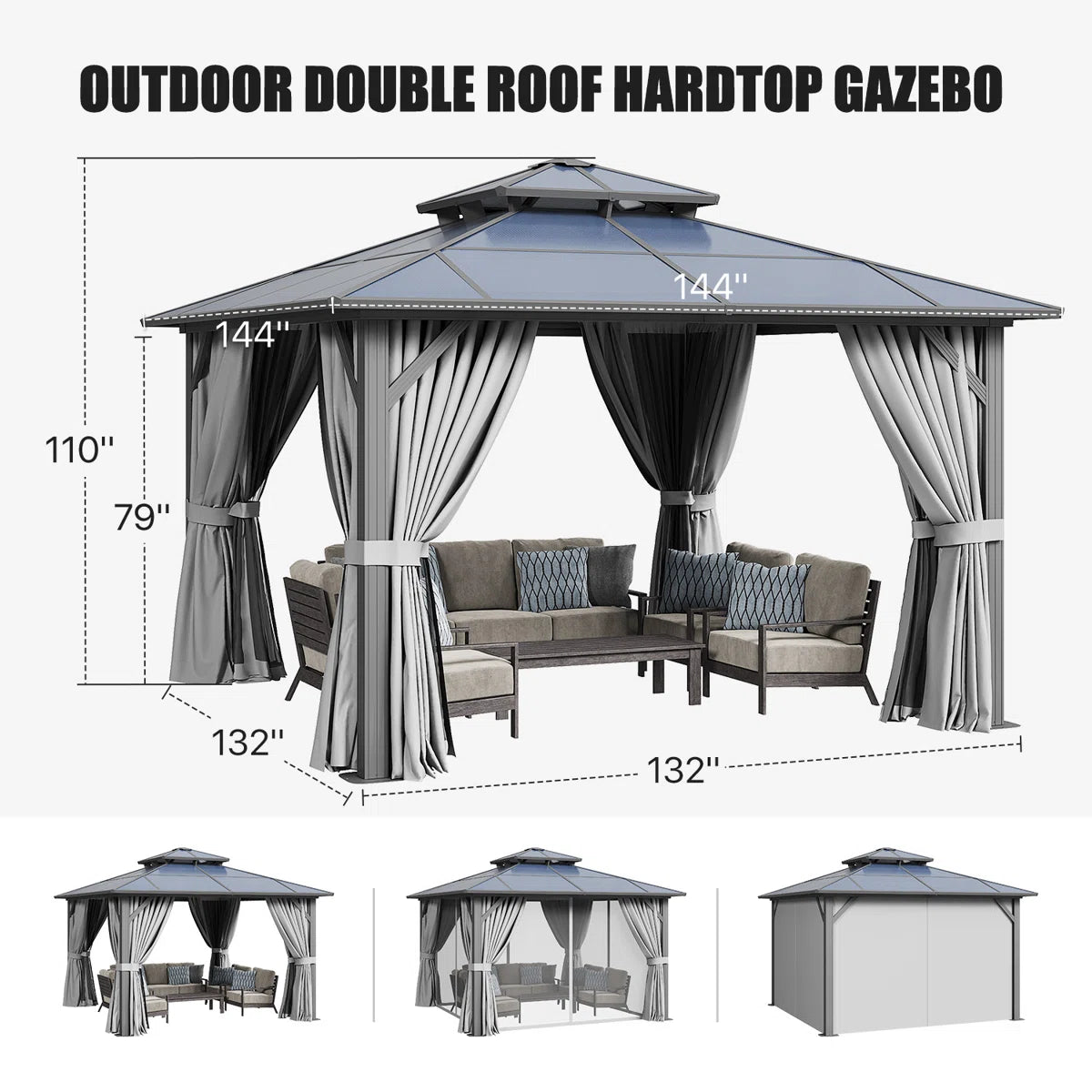 12 Ft. W X 12 Ft. D Aluminum Patio Hardtop Gazebo