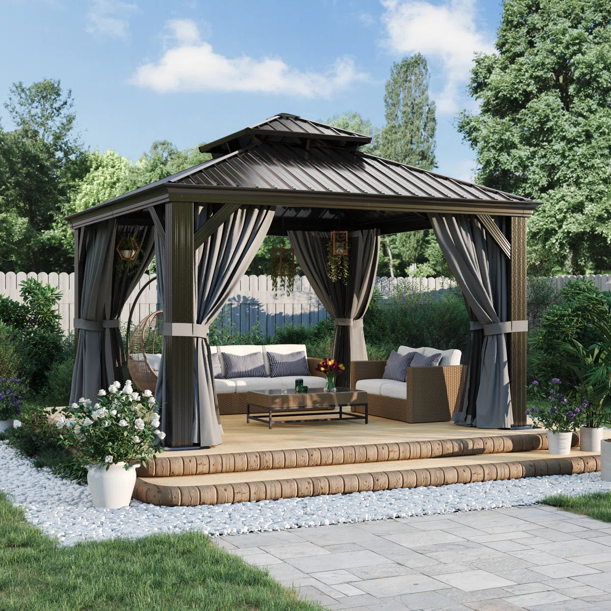 12 Ft. W X 12 Ft. D Metal With Water Guide Roof, 4.7inch Aluminum Post Patio Gazebo