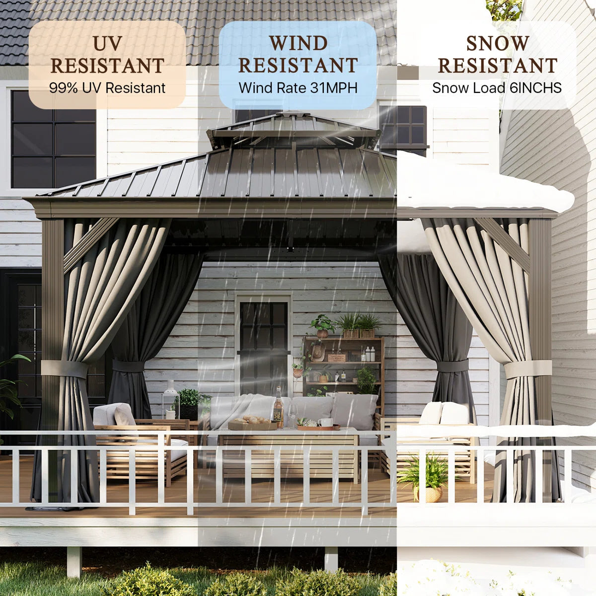 12 Ft. W X 12 Ft. D Metal With Water Guide Roof, 4.7inch Aluminum Post Patio Gazebo