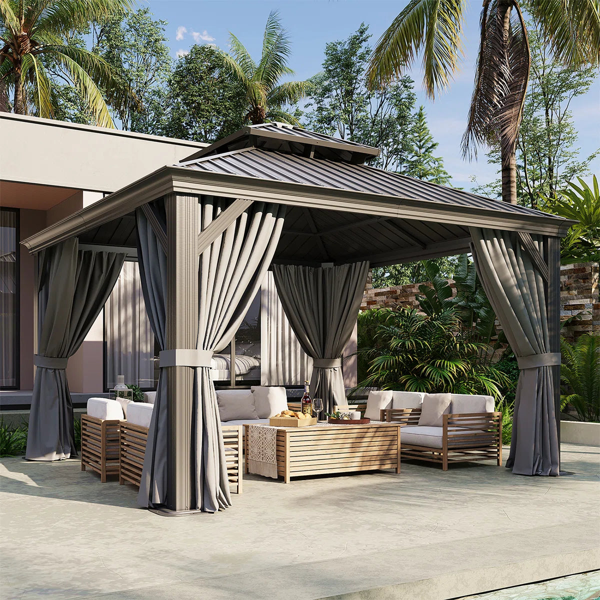 12 Ft. W X 12 Ft. D Metal With Water Guide Roof, 4.7inch Aluminum Post Patio Gazebo