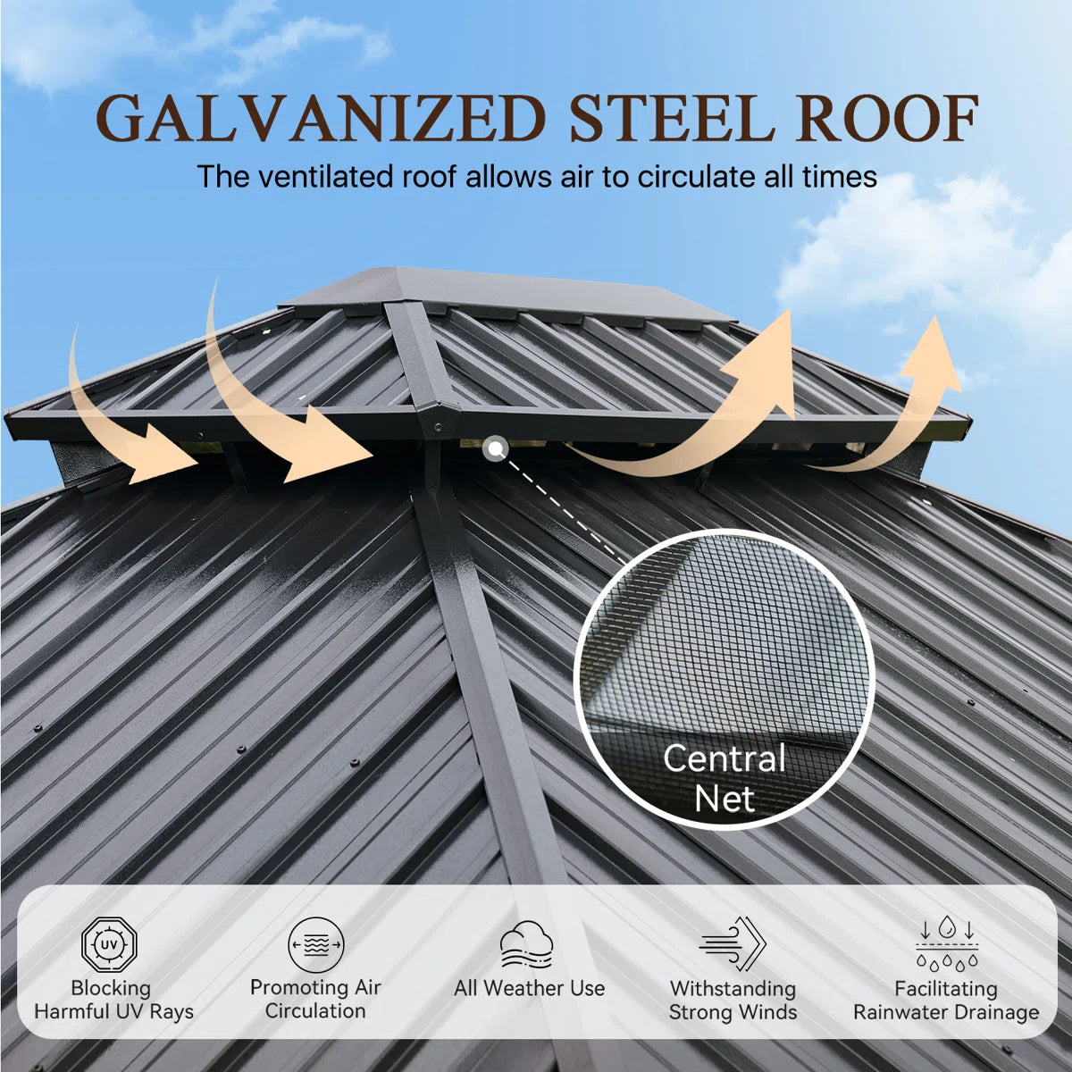 12 Ft. W X 12 Ft. D Metal With Water Guide Roof, 4.7inch Aluminum Post Patio Gazebo