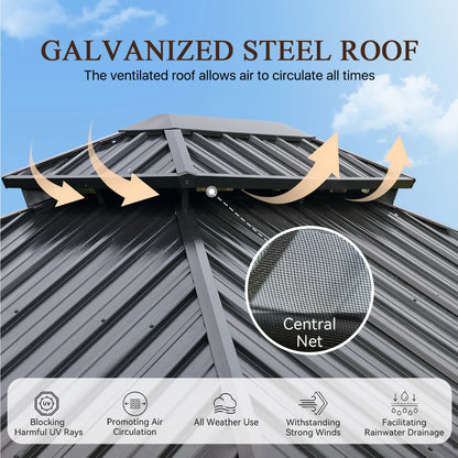 12 Ft. W X 12 Ft. D Metal With Water Guide Roof, 4.7inch Aluminum Post Patio Gazebo